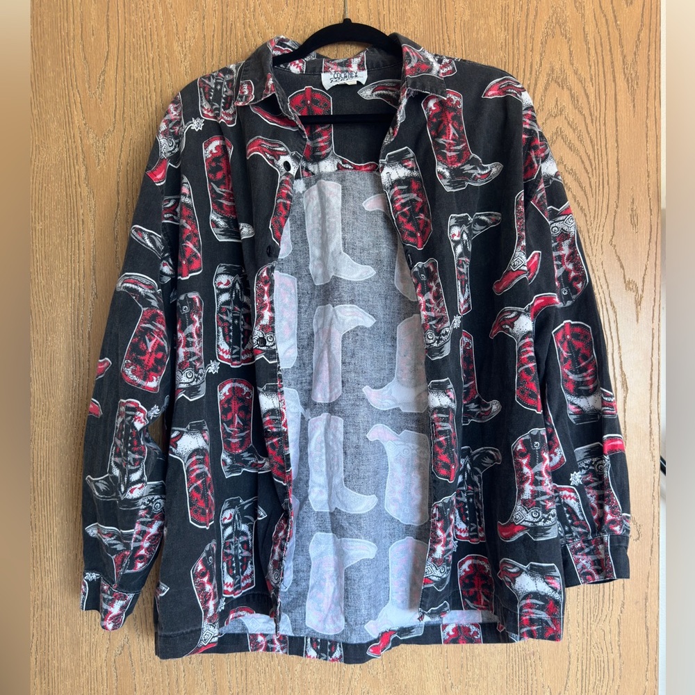 Vintage Black and Red Cowboy Boots Button-down